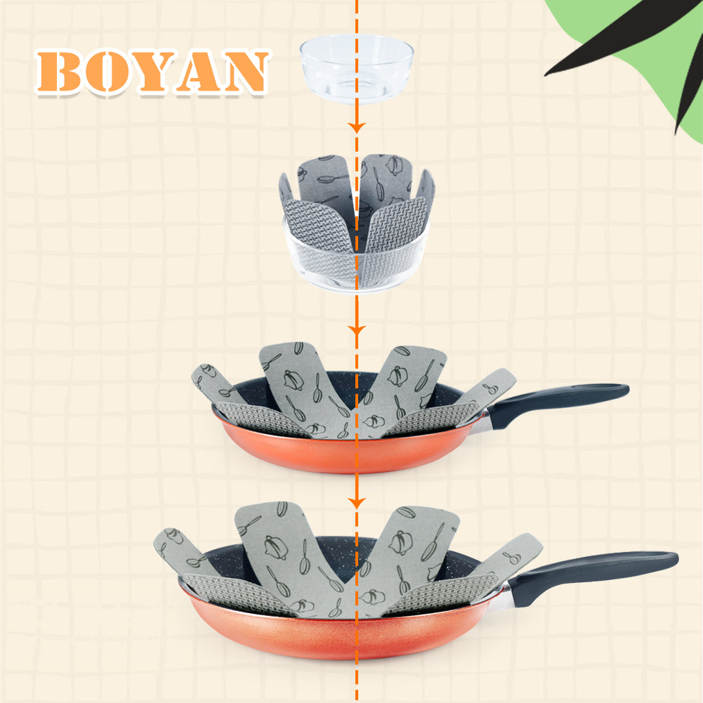BOYAN Pot and Pan Protectors, Thicker Felt Pot Protectors for Stacking, Set of 12 & 3 Different Sizes, Cookware Accessories, Pan Separators for Stacking Skillet Fry Pan Ceramic Saucepan Glassware