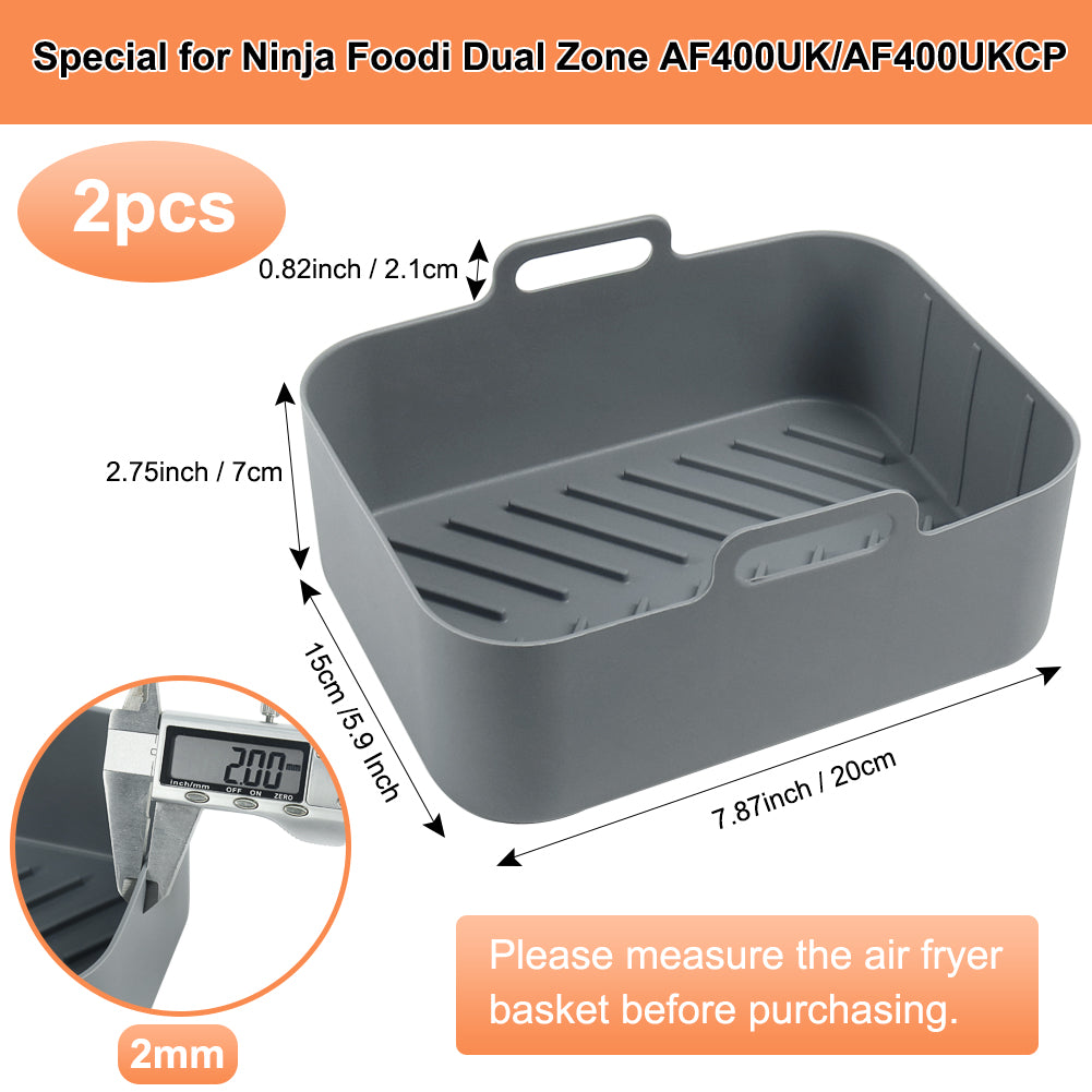 BYKITCHEN Silicone Air Fryer Liners for Ninja Dual Reusable,2PCS Large Liners for Air Fryer Basket, Air Fryer Accessories for Ninja AF400UK/TOWER/Salter/Instant Vortex Double Basket 9.5L Air Fryer