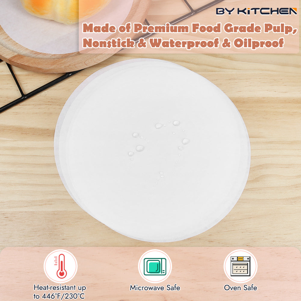 BYKITCHEN 6 Inch Parchment Paper Rounds, Set of 220, Burger Patty Paper/Hamburger Press Paper, Non Stick Small Pre-cut Round Parchment Paper for Cake Pan, Springform Pan, Smash Burger Press and More