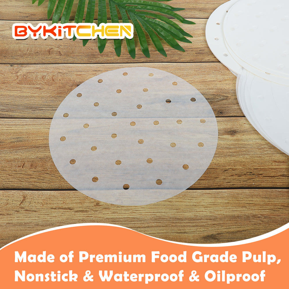 8 Inch Air Fryer Liners, Set of 100, 7/7.5/8.5/9/10inch Air Fryer Paper Available, Perforated Parchment Paper for Air Fryer, Steaming Basket and More