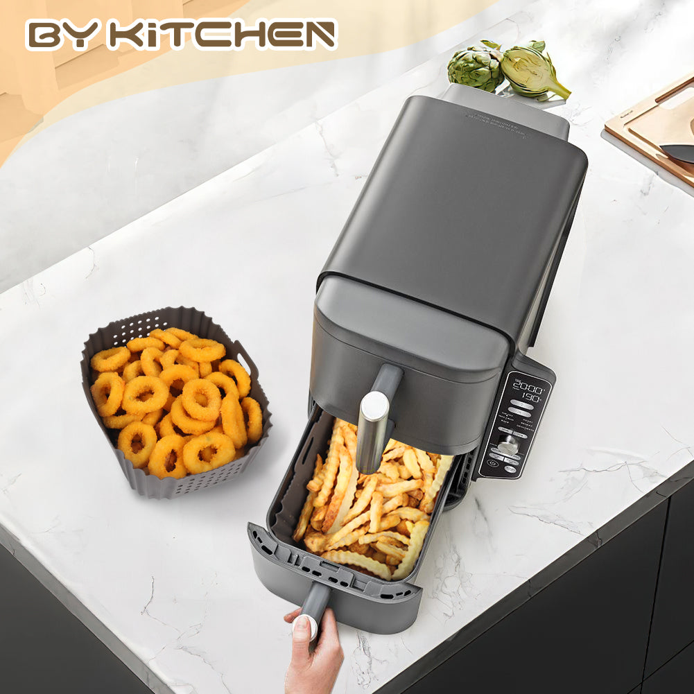 BYKITCHEN Air Fryer Silicone Liner for Ninja Double Stack XL 9.5L SL400UK, Perforated Air Fryer Liners Reusable, Air Fryer Accessories for Ninja Double Stack Vertical Dual Drawer Airfryer (2 PCS)