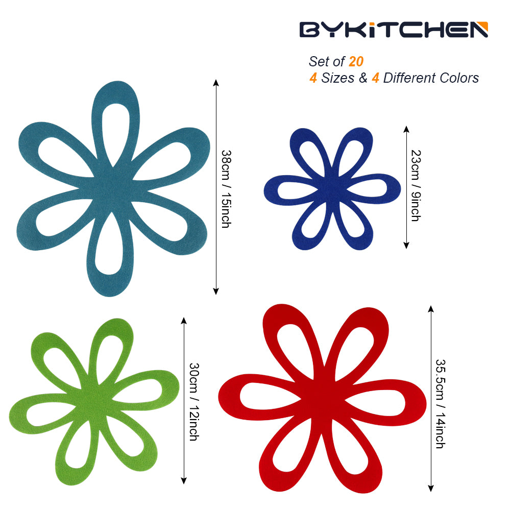 BYKITCHEN Felt Pan Separators, Set of 20 & 4 Different Sizes, Flower Glass Bowl Dish Separator Protectors for Stacking and Protecting Glassware, Cookware and More Visit the BYKITCHEN Store