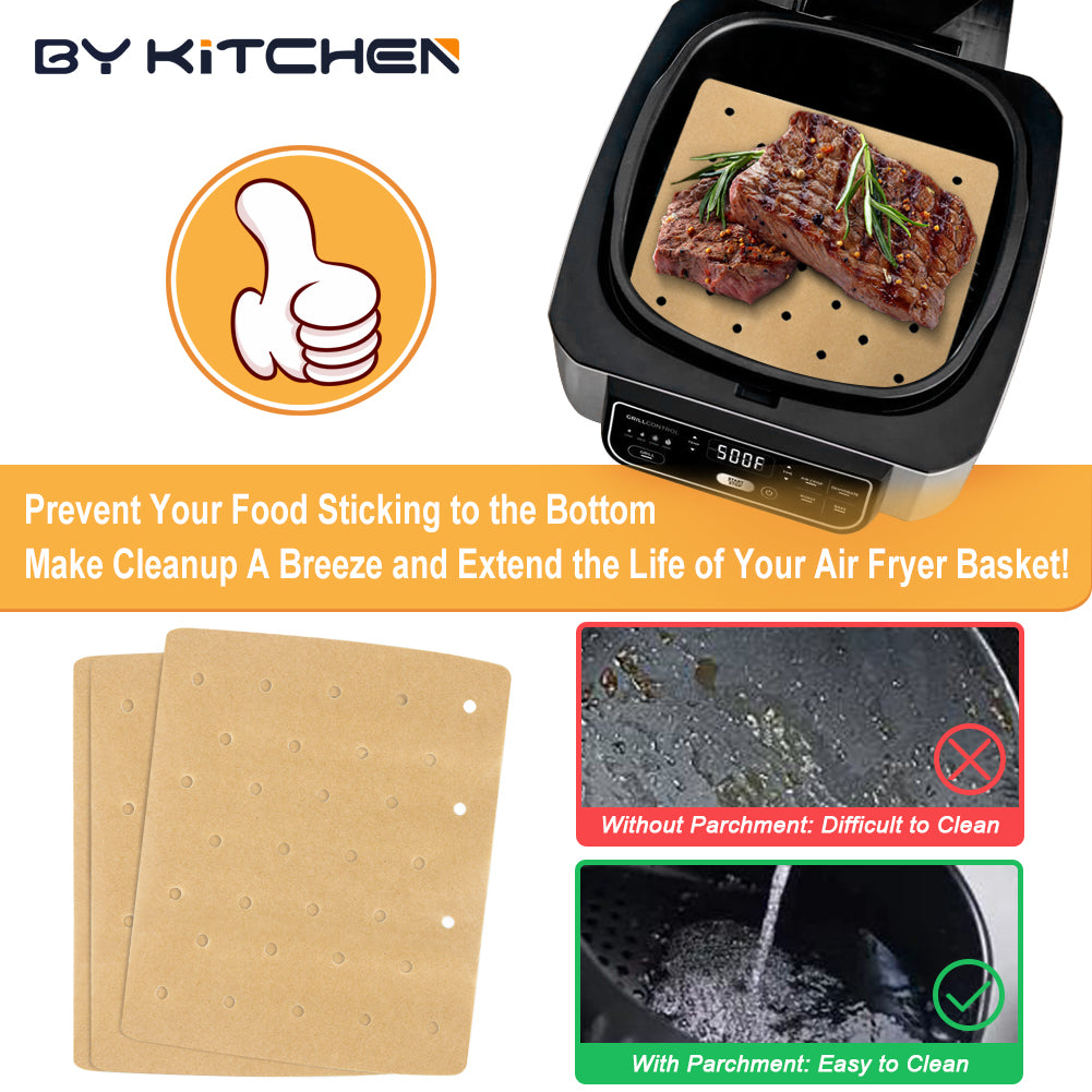 BYKITCHEN 200pcs Air Fryer Liners - Perforated Disposable Paper Liner for Ninja AG301 Foodi 5-in-1 Indoor Grill