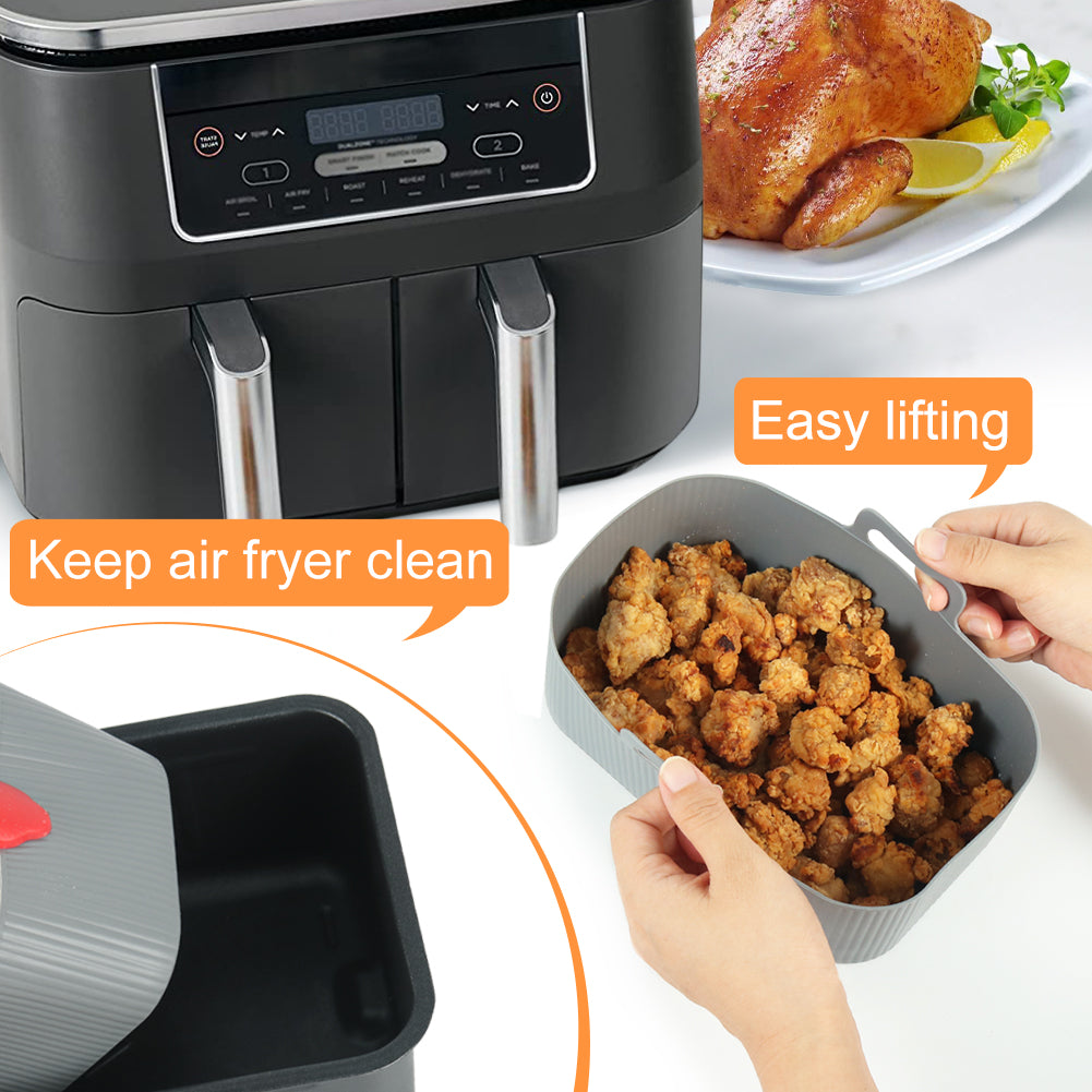 BYKITCHEN 2pcs Air Fryer Silicone Liner for Ninja Dual, Air Fryer Accessories for Tower/MOONCOOK/Salter/Ninja AF300UK Double Air Fryer, Reusable Silicone Liners/Pot for Air Fryer Baskets