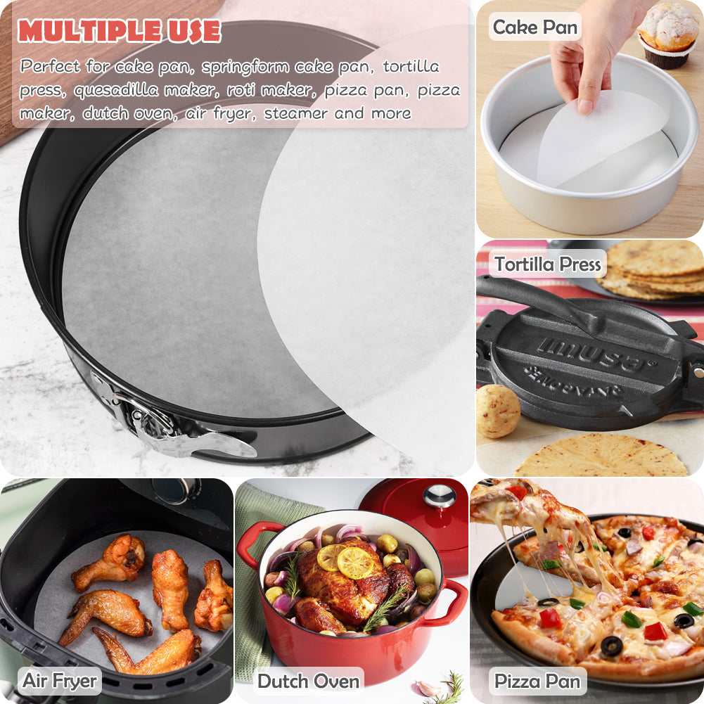 12 Inch Baking Parchment Circles, Set of 100, Cake Tin Liners, Round Parchment Papers for Springform Cake Tin, Pizza Maker, Tortilla Press and More