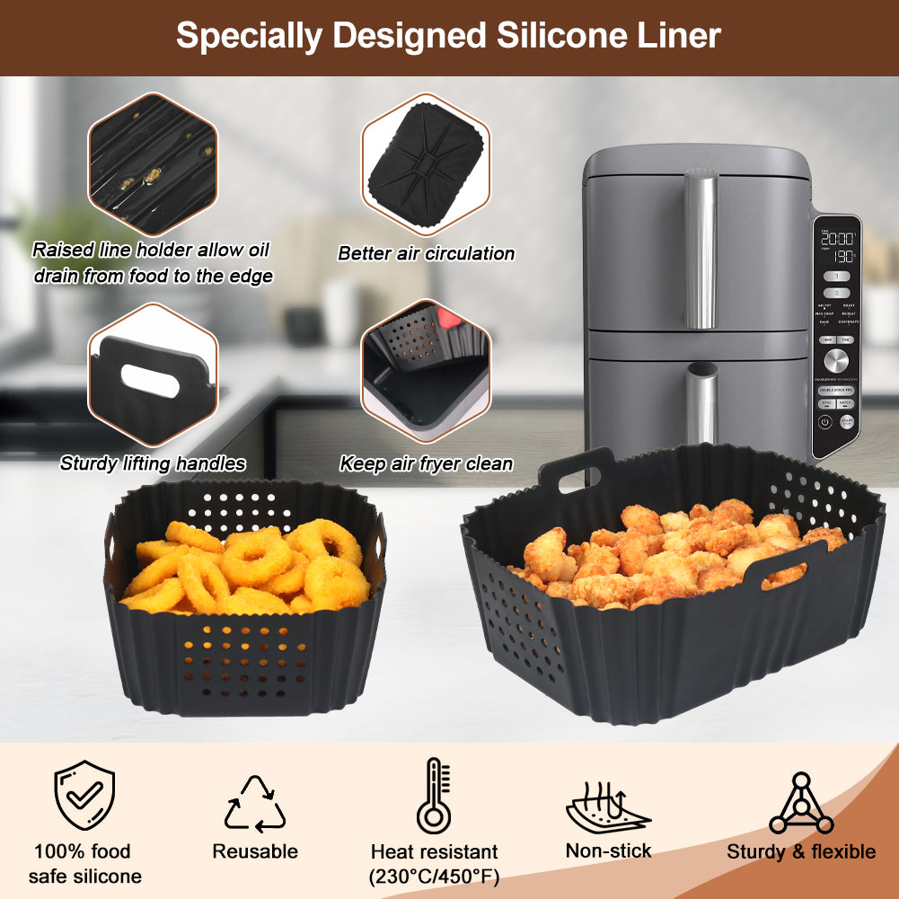 BYKITCHEN Silicone Air Fryer Liner for Ninja Double Stack Air Fryer XL SL400UK, Perforated 2PCS Air Fryer Liners, Air Fryer Accessories for Ninja Double Stack 9.5L Vertical Dual Drawer Air Fryer