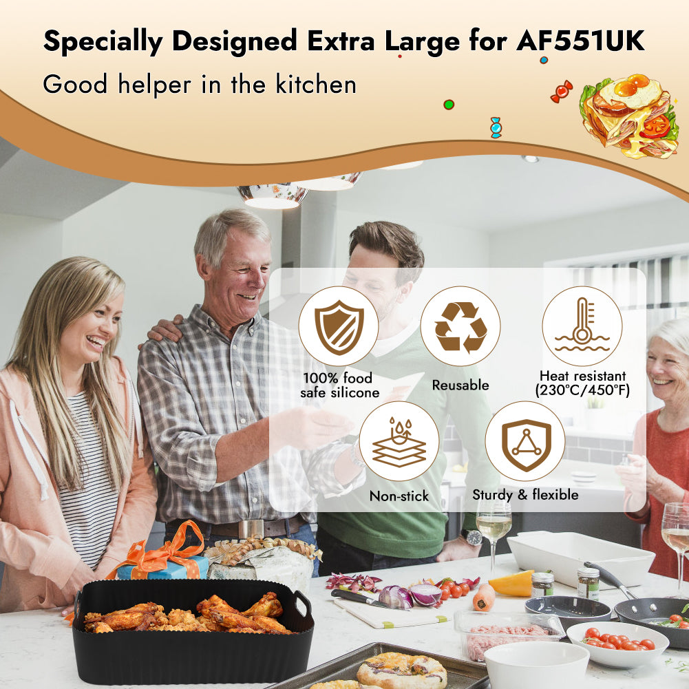 BYKITCHEN Reusable Air Fryer Silicone Liners for Ninja FG551/DG551/IG651 Foodi Smart XL Indoor Grill, Rectangle Silicone Air Fryer Liners, Ninja Foodi Grill Accessories