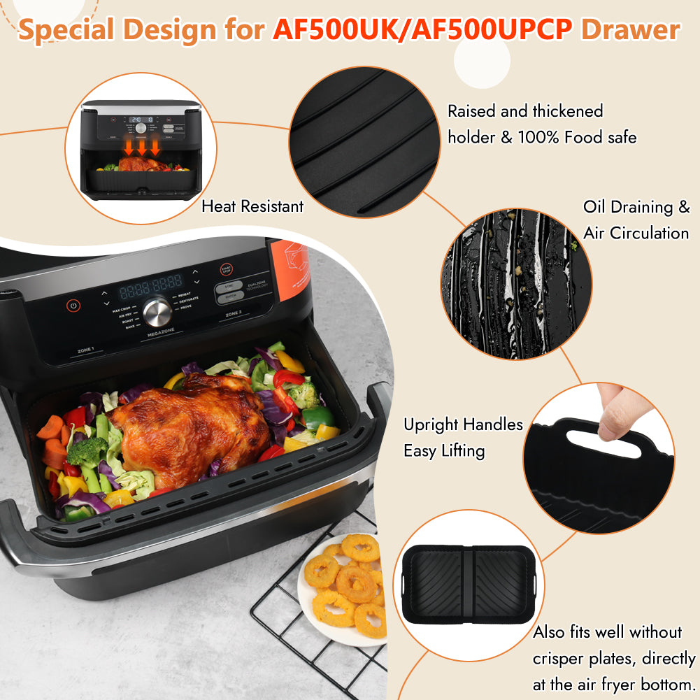 BYKITCHEN Large Air Fryer Silicone Liners for Ninja AF500UK 10.4L, Air Fryer Liners Silicone, Air Fryer Accessories for Ninja Flex Drawer 10.4Litre Megazone Basket, Reusable Airfryer Liner