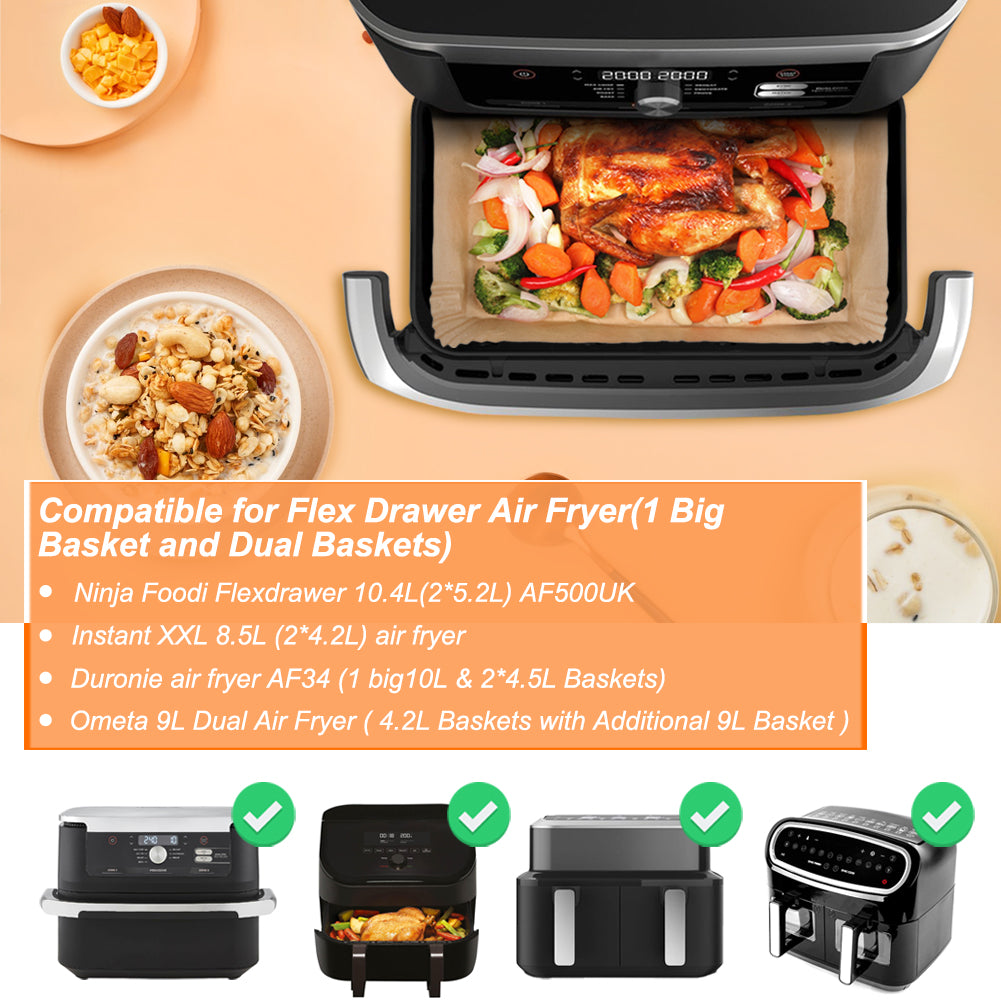 BYKITCHEN Air Fryer Liners for Ninja Flex Drawer AF500UK 10.4L, Air Fryer Accessories for AF500UK Megazone, Large 10.4L Air Fryer Liners, Also Compatible for Duronic 10L & Instant 8.5L(120PCS)