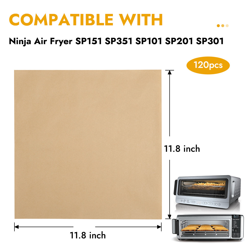 BYKITCHEN 12 Inch Air Fryer Parchment Paper for Ninja Air Fryer SP151 SP351 SP101 SP201 SP301, 120PCS Airfryer Disposable Liners for Ninja Foodi Airfryer Combo, Flip Up Toaster Oven Accessories