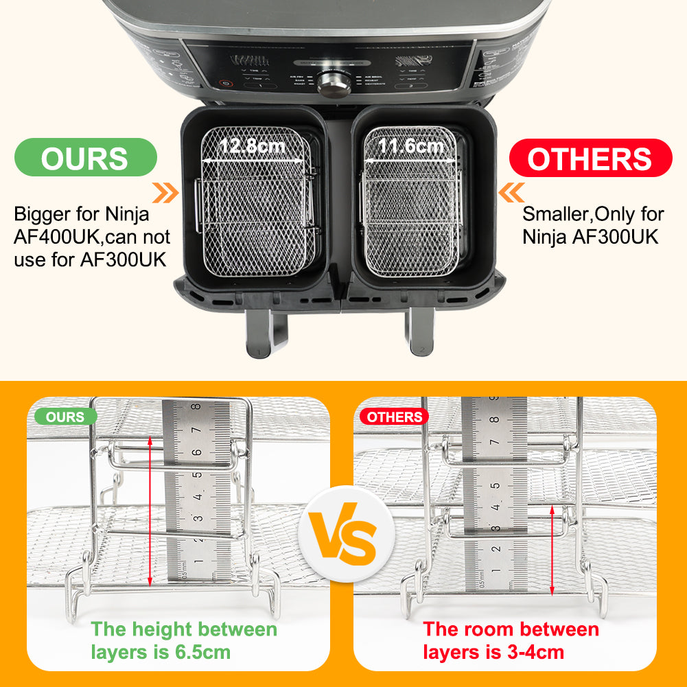 BYKITCHEN Air Fryer Accessories for Ninja Foodi Max Dual Zone AF400UK 9.5L, Rasied Two Layer Air Fryer Rack, Airfryer Accessories for AF400UK, Grilling Tray for Ninja Stack/Tower 9L/ EMtronics Fryer
