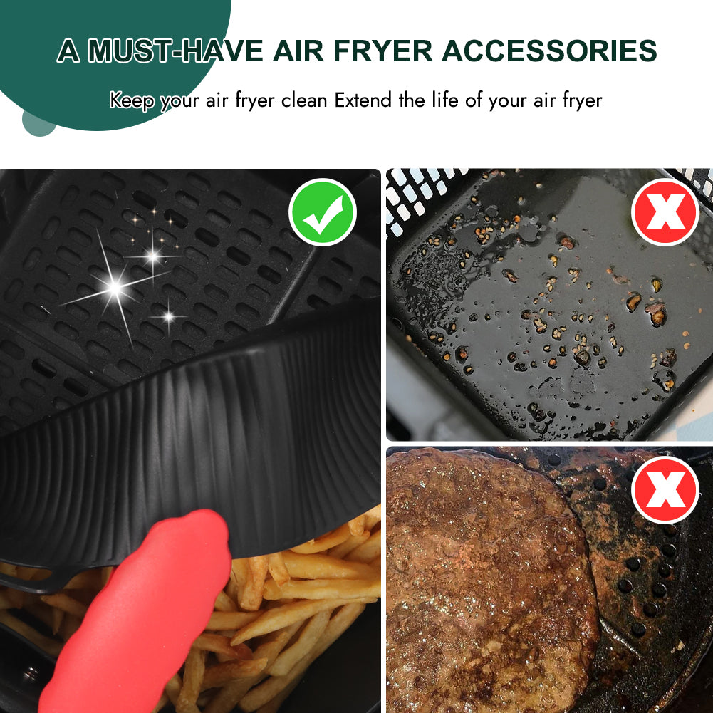 BYKITCHEN Air Fryer Silicone Liner for Tefal 5.2L & 3.1L Dual, Tower T17099 5.2L/3.3L, Lakeland 5L/3L, Salter 5.5L/3.5L, Air Fryer Accessories for 2 Drawer Basket