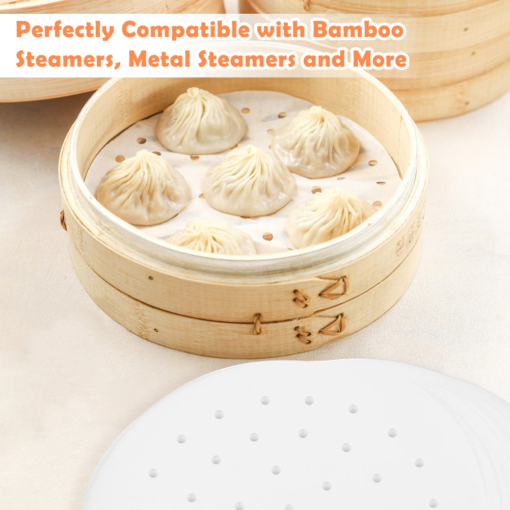 Air Fryer Parchment Paper, Set of 200, 8 inch Round Air Fryer Liners/Dumpling Steam Paper/Perforated Bamboo Steamer Liners for Airfryer, Steaming Basket and More (5/6/7/9/10in Available)
