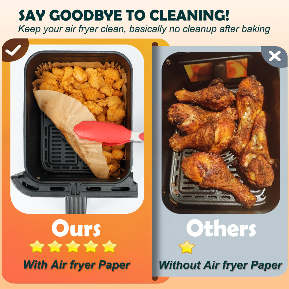 BYKITCHEN Air Fryer Liners for COSORI Dual Air Fryer 8.5L, 100Pcs Air Fryer Accessories for Ninja Flex Drawer AF500UK, Compatible for Cuisinart XXL10.4L Air Fryer/Russell Hobbs Dual Air Fryer 9L