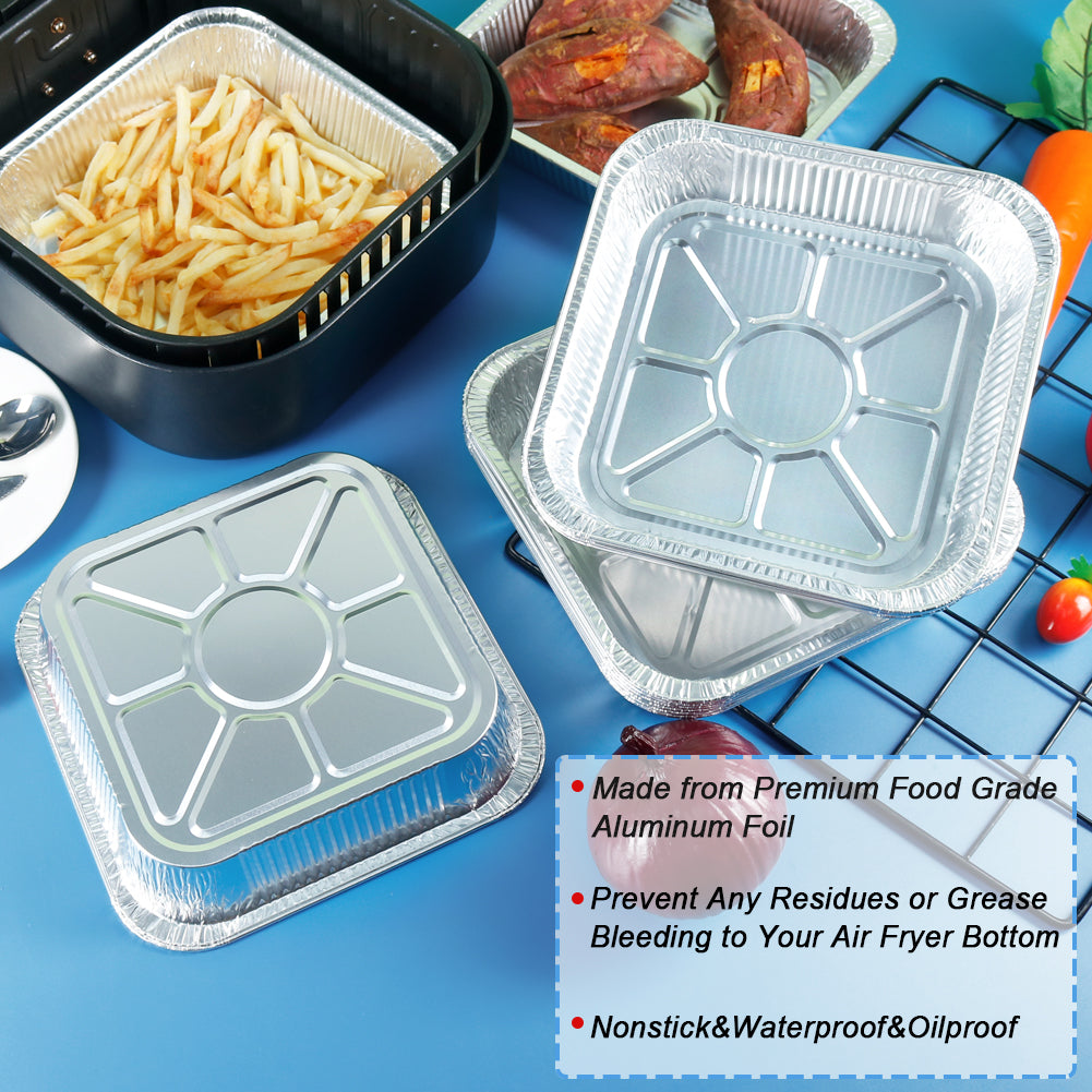 BYKITCHEN Air Fryer Aluminum Foil Food Containers, 8 Inch Square Air fryer liners, 30 Pack, Air Fryer Accessories for COSORI, Ninja, Tower Baking/Cooking/Roasting