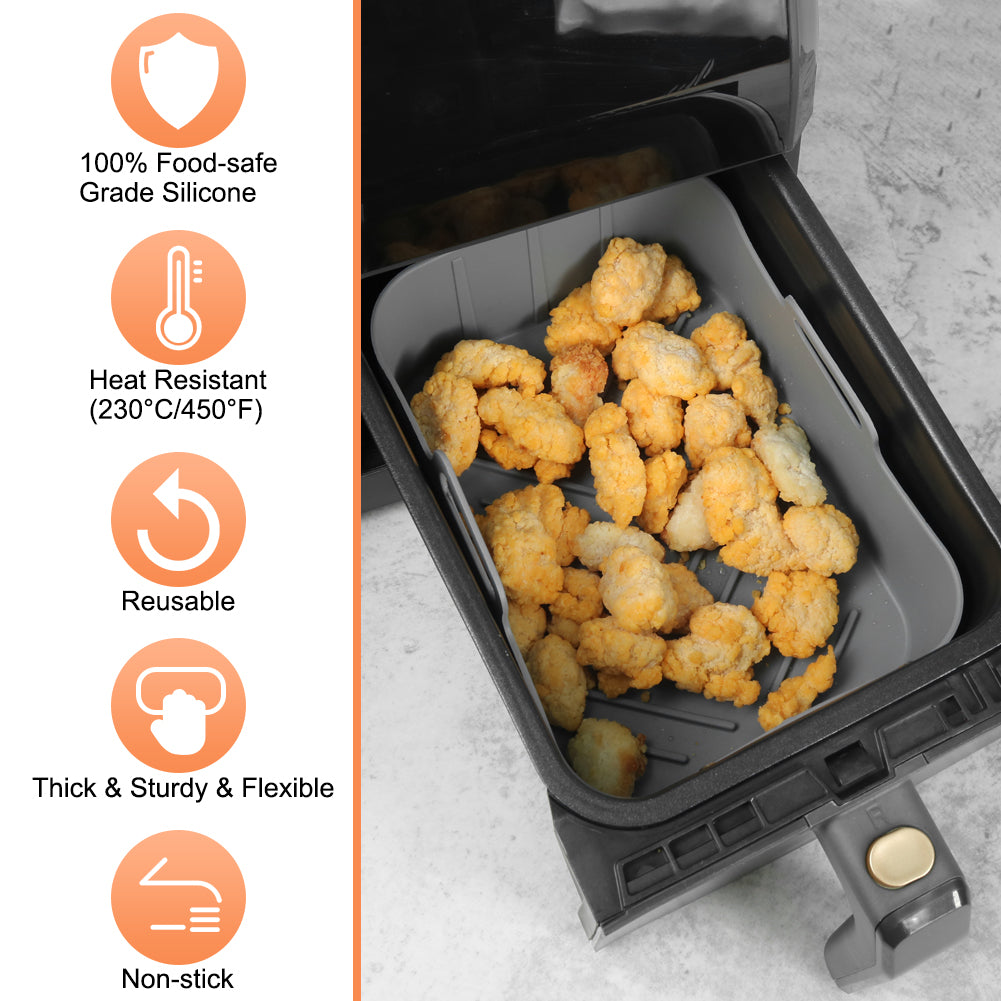 BYKITCHEN Silicone Air Fryer Liners for Ninja Dual Reusable,2PCS Large Liners for Air Fryer Basket, Air Fryer Accessories for Ninja AF400UK/TOWER/Salter/Instant Vortex Double Basket 9.5L Air Fryer