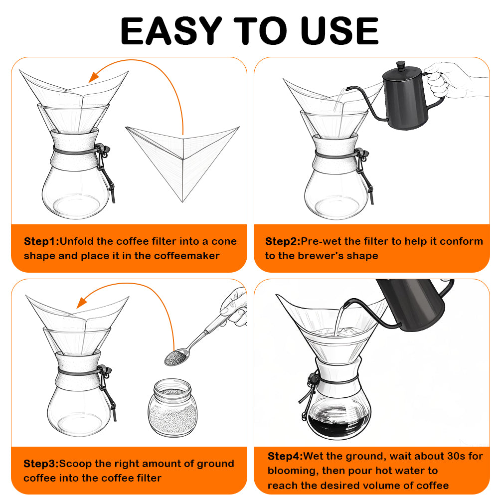 BYKITCHEN Pre-folded Pour Over Coffee Filter, Natural Unbleached Square Disposable Coffee Filter Papers for Pour-Over Coffee Maker Drippers and More(Set of 50)