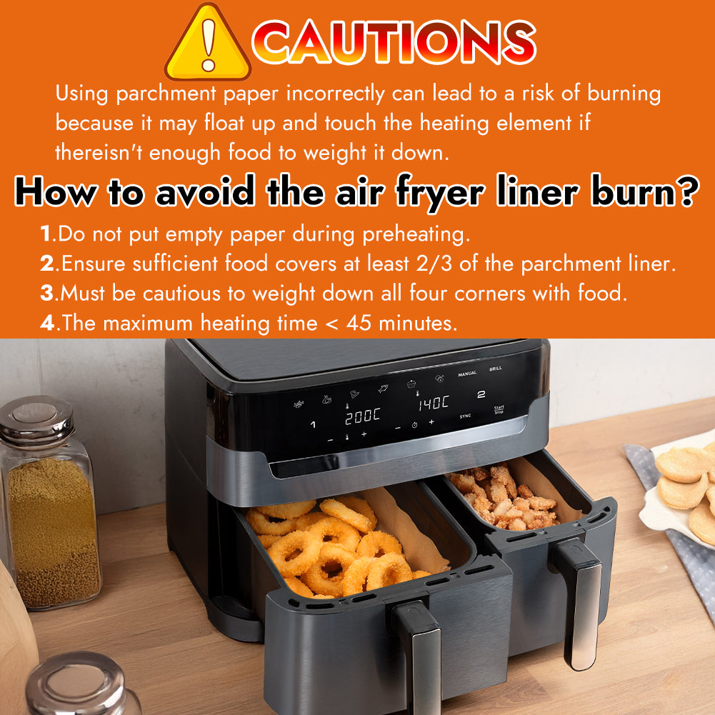 BYKITCHEN Air Fryer Liners for Tefal XXL Dual Easy Fry 11L Air Fryer, Disposable Paper Liners, Air Fryer Accessories for Tefal 6.5L & 4.5L 2 Drawer Basket Air Fryer (100PCS)
