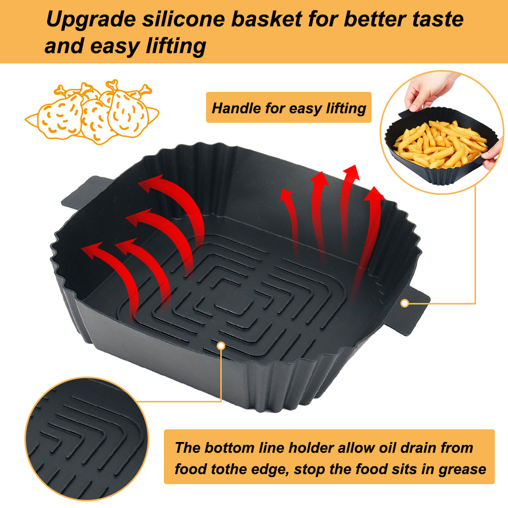 BYKITCHEN Air Fryer Silicone Liners for Ninja Speedi 5.7L/Cosori, 2 Pack Air Fryer Silicone Basket/Tray, Silicone Air Fryer Accessories for COSORI 3.8L-5.5L,Tefal Air Fryer (Inner:16.3cm, Black)