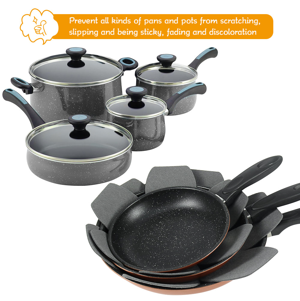 BYKITCHEN Larger & Thicker Pan Pot Protectors, Set of 12 and 3 Different Sizes, Felt Pan Separators, Gray Pot Dividers Protectors for Stacking and Protecting Your Cookware