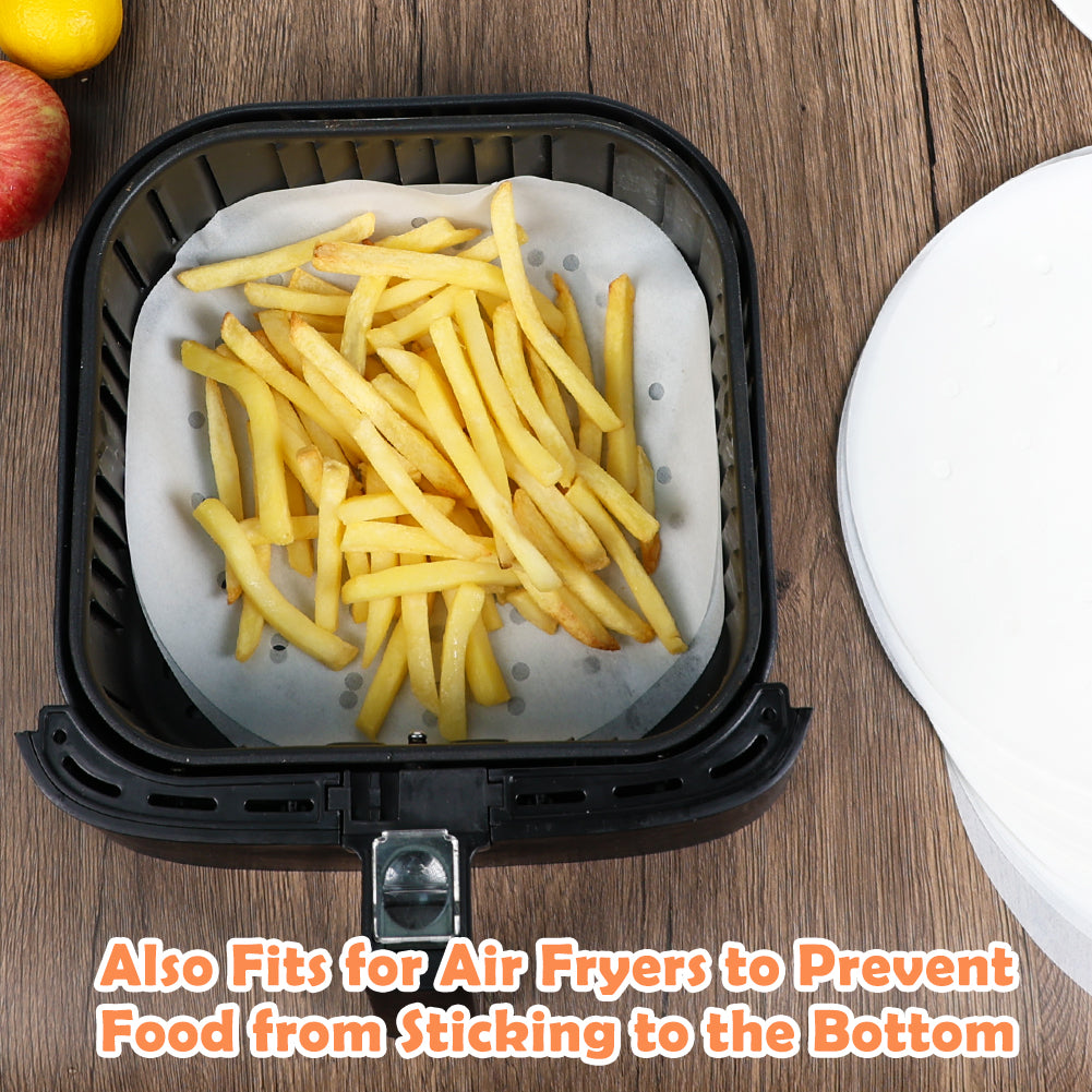 Air Fryer Parchment Paper, Set of 100, 10 inch Air Fryer Liner/Bamboo Steamer Liners/Perforated Parchment Paper for Air Fryer, Steaming Basket and More
