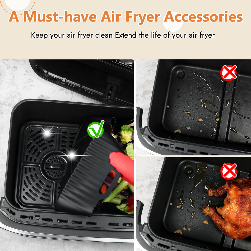 BYKITCHEN Large Air Fryer Silicone Liners for Ninja AF500UK 10.4L, Air Fryer Liners Silicone, Air Fryer Accessories for Ninja Flex Drawer 10.4Litre Megazone Basket, Reusable Airfryer Liner