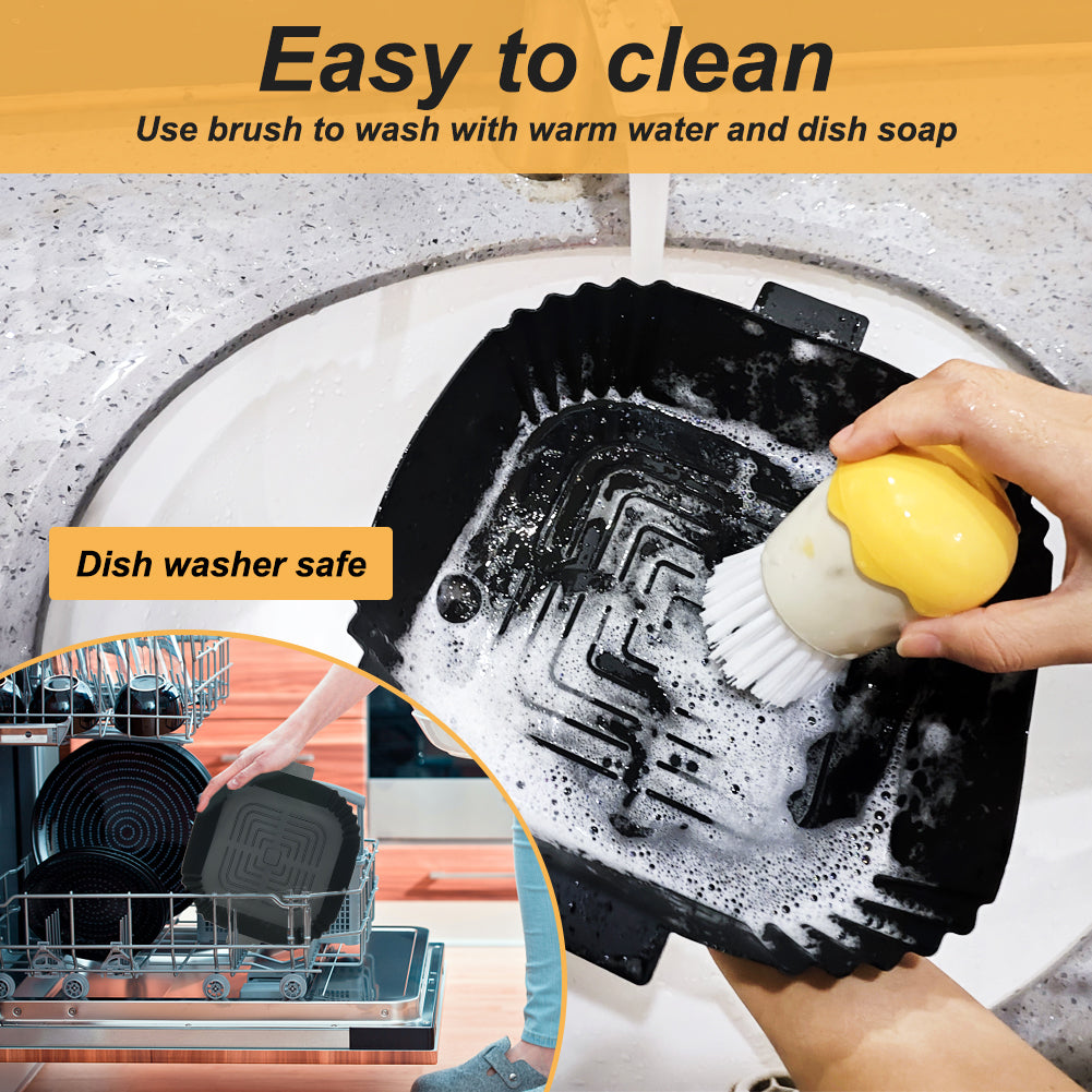 BYKITCHEN Air Fryer Silicone Liners for Ninja Speedi 5.7L/Cosori, 2 Pack Air Fryer Silicone Basket/Tray, Silicone Air Fryer Accessories for COSORI 3.8L-5.5L,Tefal Air Fryer (Inner:16.3cm, Black)