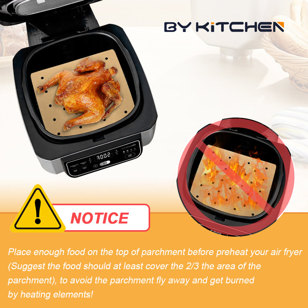 BYKITCHEN 200pcs Air Fryer Liners - Perforated Disposable Paper Liner for Ninja AG301 Foodi 5-in-1 Indoor Grill