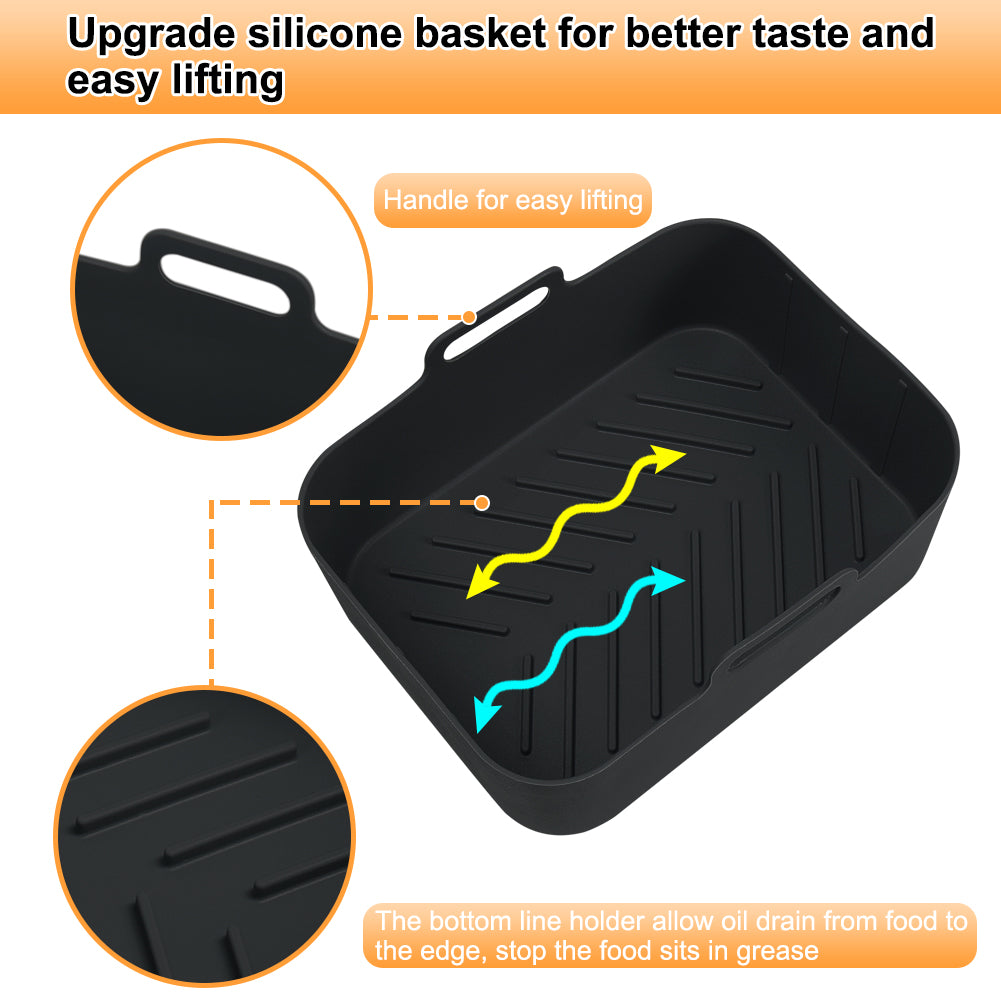 BYKITCHEN Air Fryer Silicone Liner for Ninja Dual AF400UK/AF451UK/TOWER T17088/Instant Vortex 8.5L, 2PCS Large Thicken Air Fryer Accessories for Salter/Devology Double Basket 9L/9.5L Air Fryer