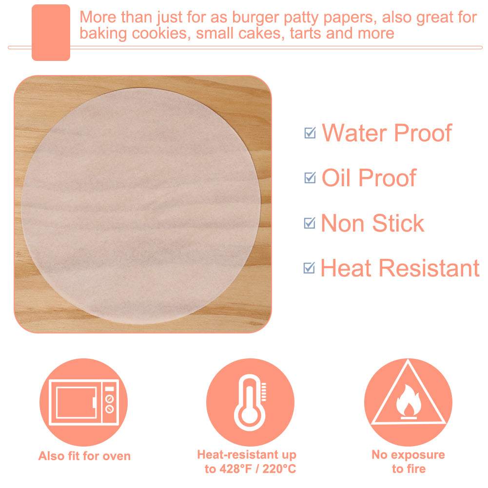 Burger Patty Paper Rounds for 4/4.5 Inch Burger Press, 200pcs 4.5inch Baking Parchment Rounds/Hamburger Patty Paper Sheet for Separating Burger Patty, Cookies and More (5.5/6/7/8/9/10/12in Available)