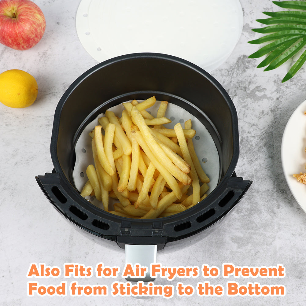 8 Inch Air Fryer Liners, Set of 200, 7/7.5/8.5/9/10inch Air Fryer Paper Available, Perforated Parchment Paper for Air Fryer, Steaming Basket and More