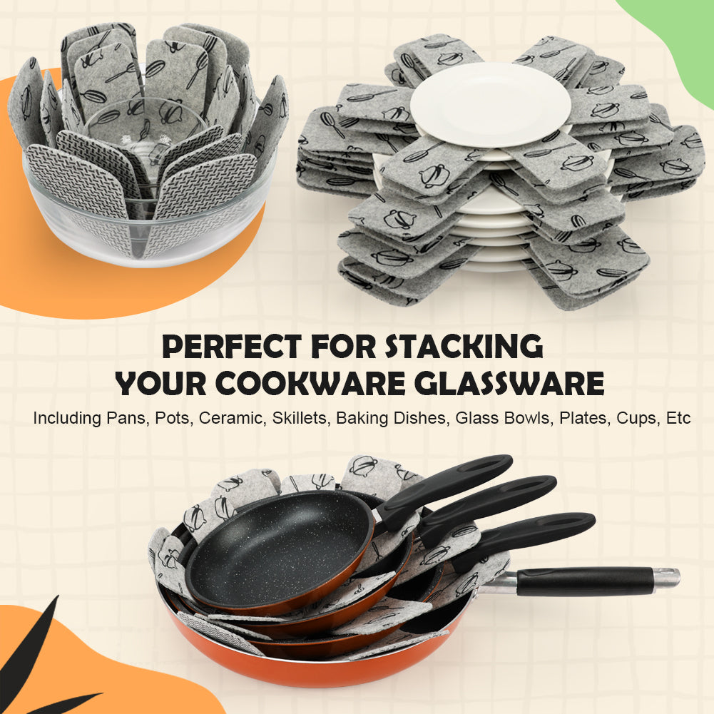 BOYAN Pot and Pan Protectors, Thicker Felt Pot Protectors for Stacking, Set of 12 & 3 Different Sizes, Cookware Accessories, Pan Separators for Stacking Skillet Fry Pan Ceramic Saucepan Glassware