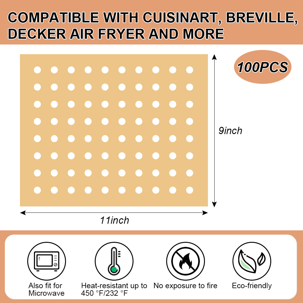 BYKITCHEN Air Fryer Oven Liner, 9x11 Inch, Unbleached Rectangle Air Fryer Parchment Paper, Compatible with Cuisinart, Breville, Emeril Lagasse and More, Airfryer Toaster Oven Accessories(Set of 100)