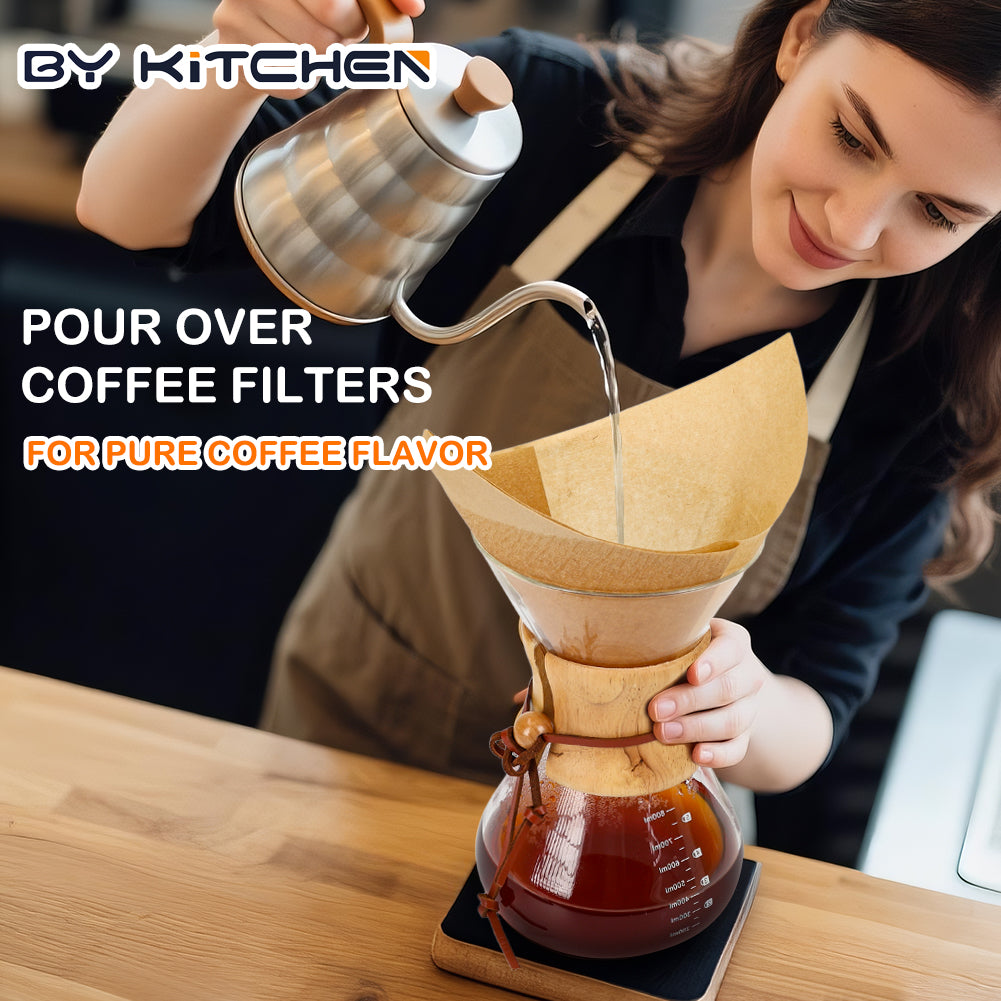 BYKITCHEN Pre-folded Pour Over Coffee Filter, Natural Unbleached Square Disposable Coffee Filter Papers for Pour-Over Coffee Maker Drippers and More(Set of 50)