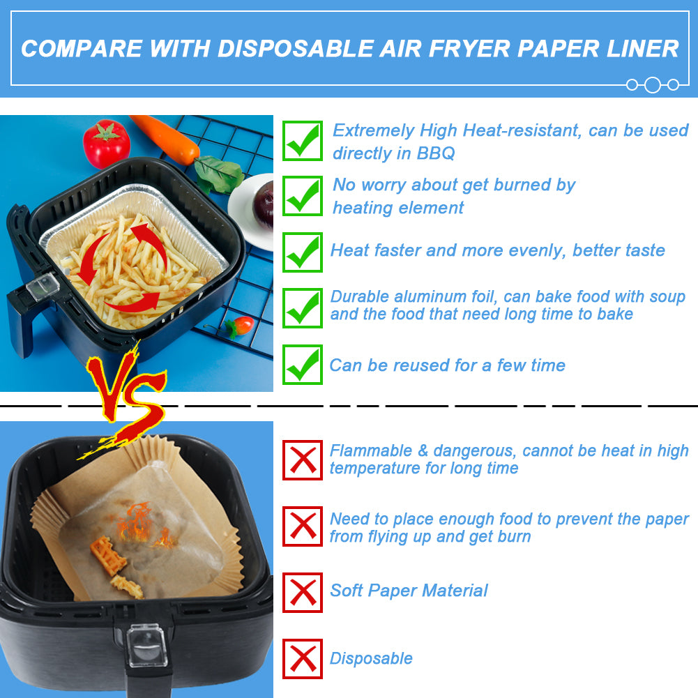 BYKITCHEN Air Fryer Aluminum Foil Food Containers, 8 Inch Square Air fryer liners, 30 Pack, Air Fryer Accessories for COSORI, Ninja, Tower Baking/Cooking/Roasting