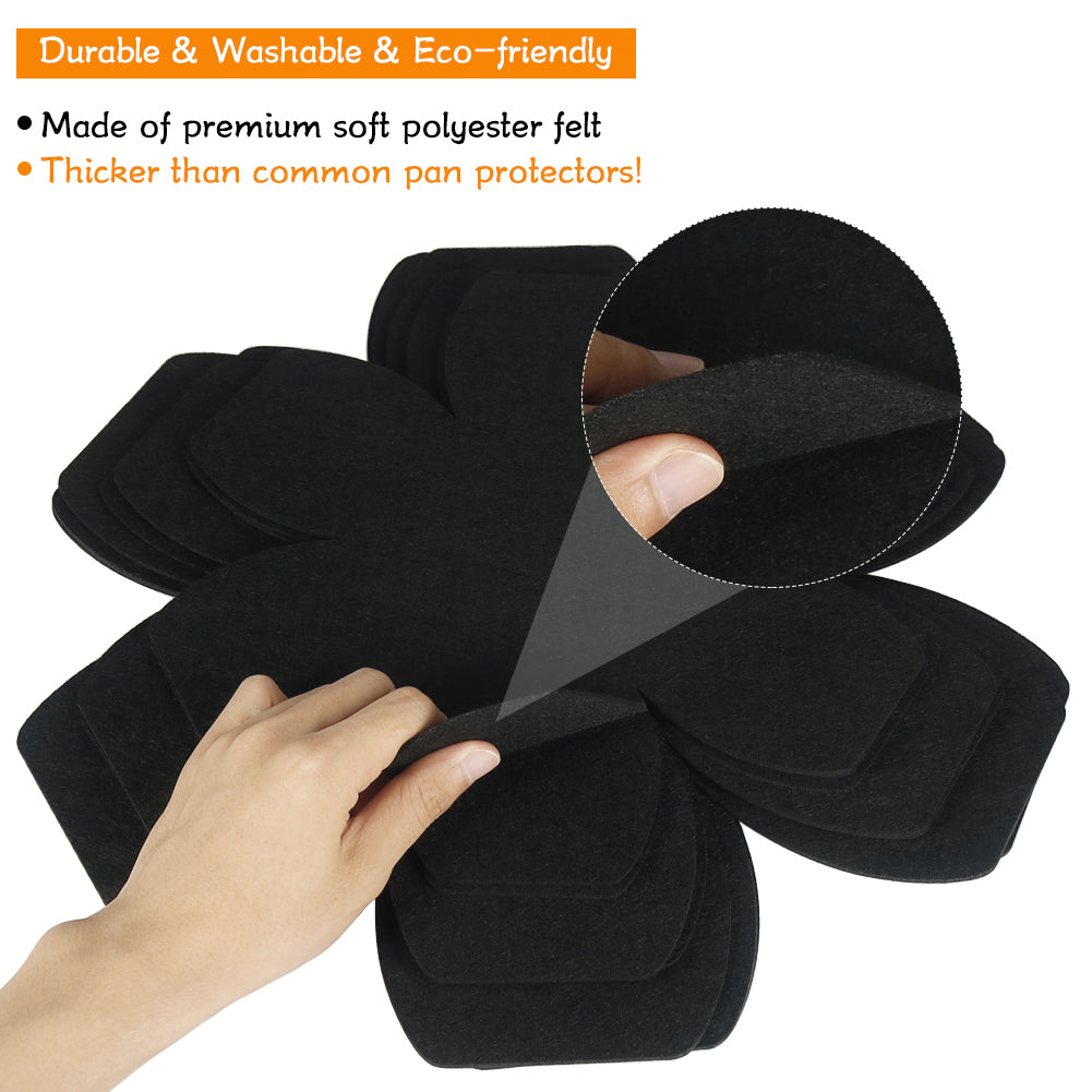 BYKITCHEN Larger & Thicker Pan Protectors, Set of 12 and 3 Different Sizes, Felt Pot Pan Separators, Pan Dividers Pads for Stacking and Protecting Your Cookware