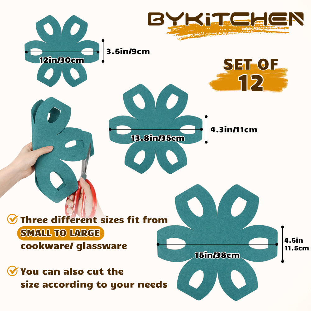 BYKITCHEN Pot and Pan Protectors, Set of 12 & 3 Different Sizes, Felt Pot Separators Protectors, Pan Protectors for Stacking and Protecting Your Cookware