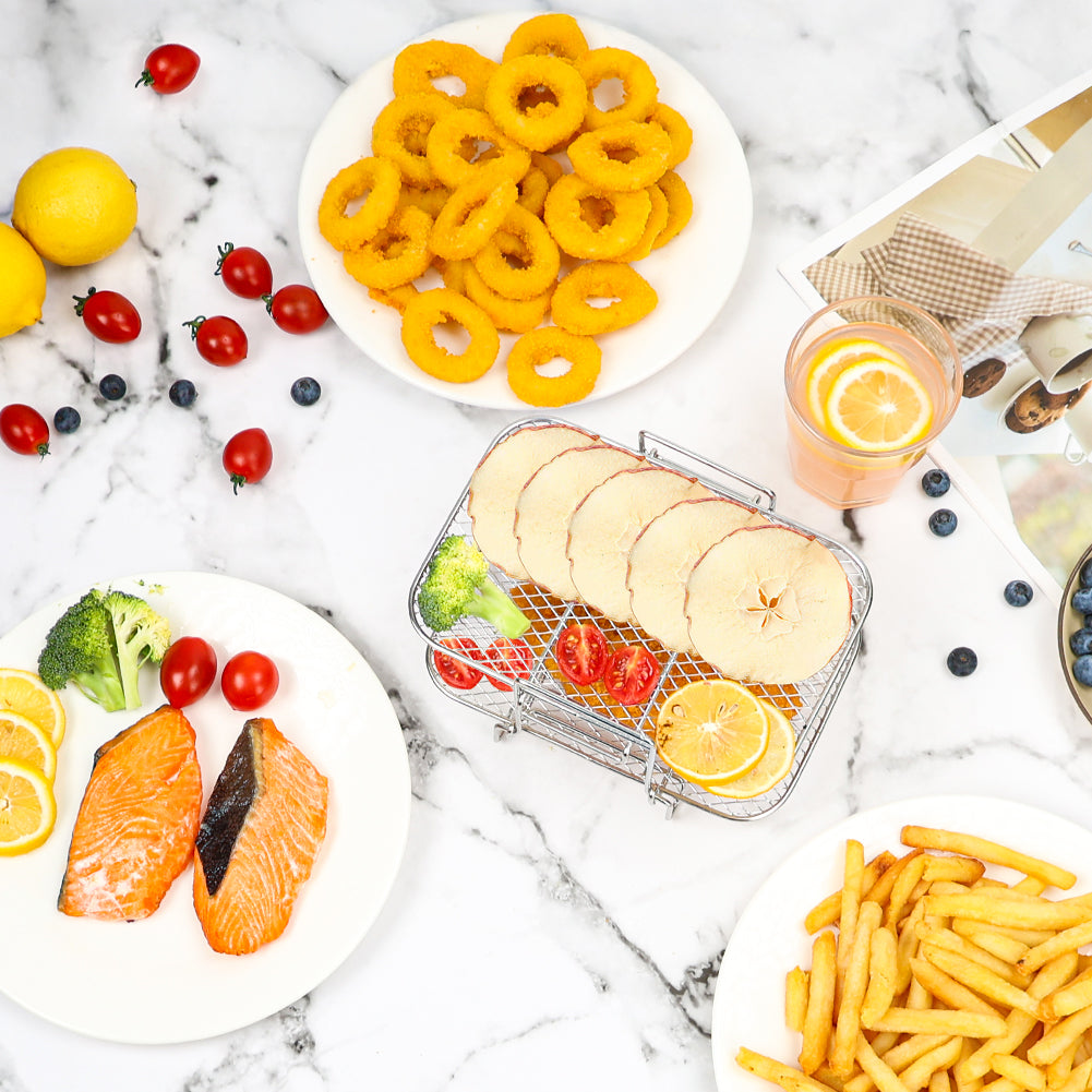 BYKITCHEN Air Fryer Accessories for Ninja Foodi Max Dual Zone AF400UK 9.5L, Rasied Two Layer Air Fryer Rack, Airfryer Accessories for AF400UK, Grilling Tray for Ninja Stack/Tower 9L/ EMtronics Fryer