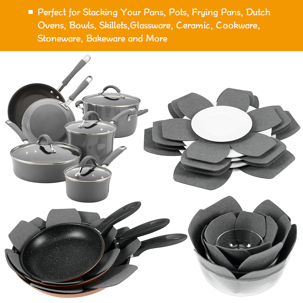 BYKITCHEN Larger & Thicker Pan Pot Protectors, Set of 12 and 3 Different Sizes, Felt Pan Separators, Gray Pot Dividers Protectors for Stacking and Protecting Your Cookware
