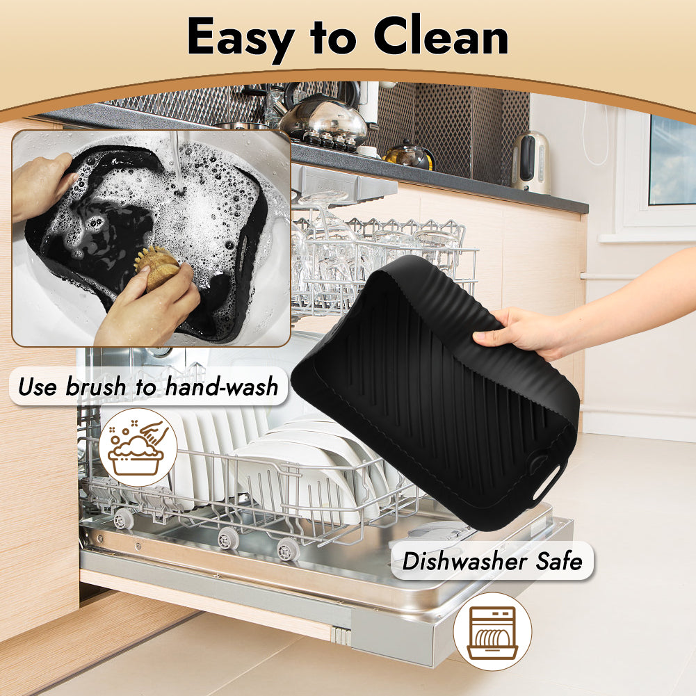 BYKITCHEN Reusable Air Fryer Silicone Liners for Ninja FG551/DG551/IG651 Foodi Smart XL Indoor Grill, Rectangle Silicone Air Fryer Liners, Ninja Foodi Grill Accessories