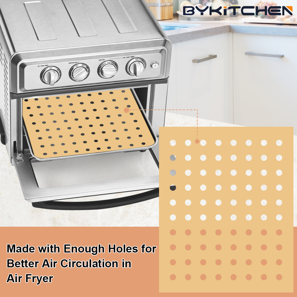 BYKITCHEN Air Fryer Oven Liner, 9x11 Inch, Unbleached Rectangle Air Fryer Parchment Paper, Compatible with Cuisinart, Breville, Emeril Lagasse and More, Airfryer Toaster Oven Accessories(Set of 100)