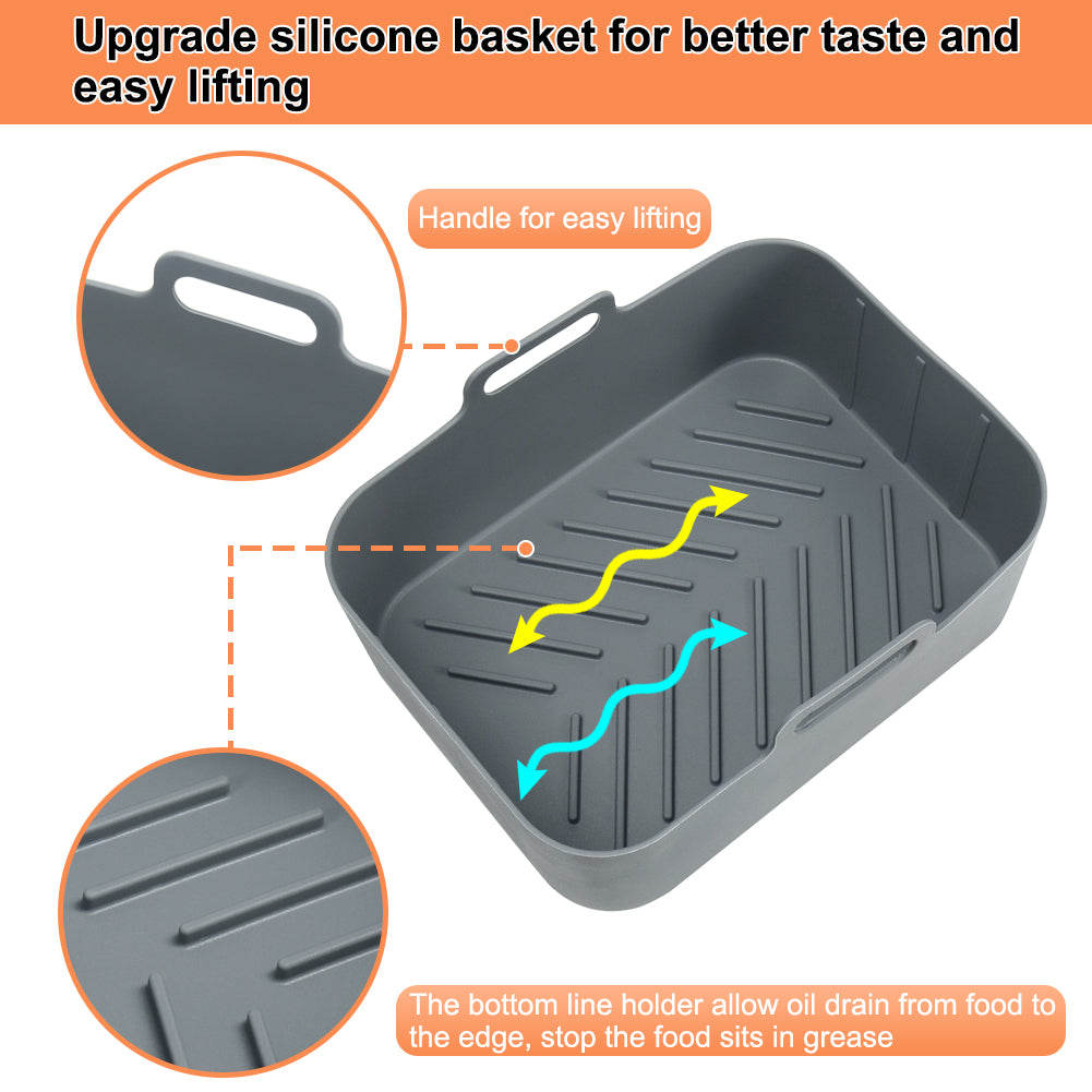 BYKITCHEN Silicone Air Fryer Liners for Ninja Dual Reusable,2PCS Large Liners for Air Fryer Basket, Air Fryer Accessories for Ninja AF400UK/TOWER/Salter/Instant Vortex Double Basket 9.5L Air Fryer