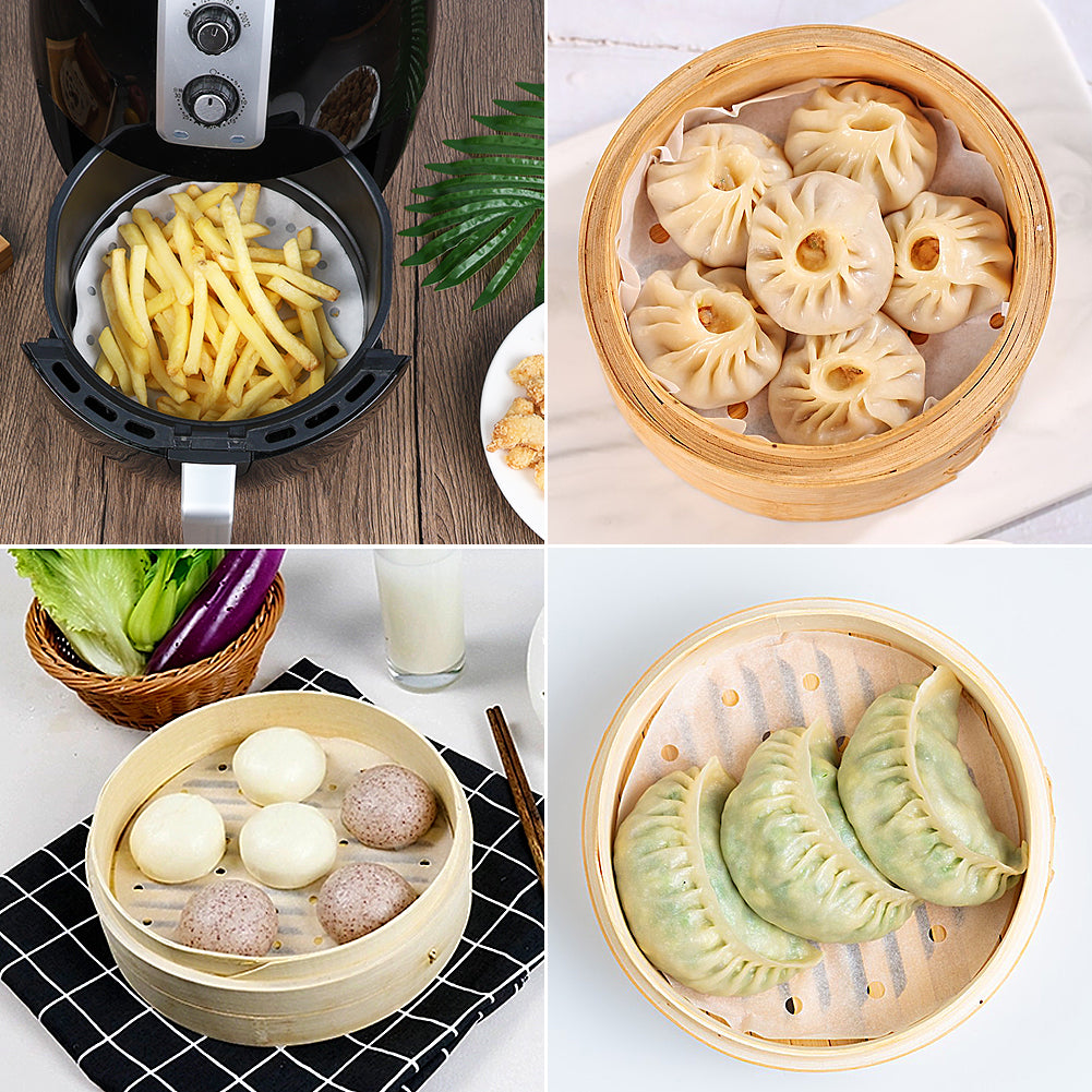 8 Inch Air Fryer Liners, Set of 200, 7/7.5/8.5/9/10inch Air Fryer Paper Available, Perforated Parchment Paper for Air Fryer, Steaming Basket and More