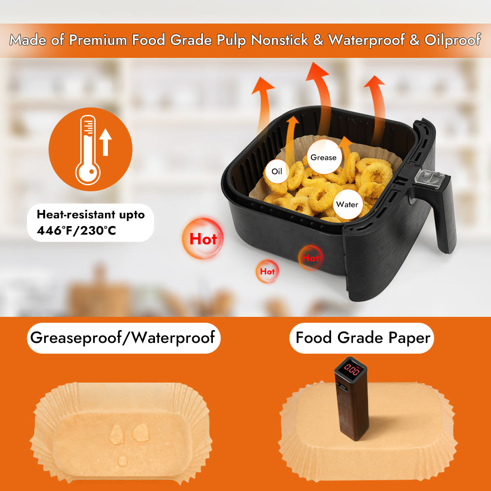 BYKITCHEN Air Fryer Liners for Tefal XXL Dual Easy Fry 11L Air Fryer, Disposable Paper Liners, Air Fryer Accessories for Tefal 6.5L & 4.5L 2 Drawer Basket Air Fryer (100PCS)