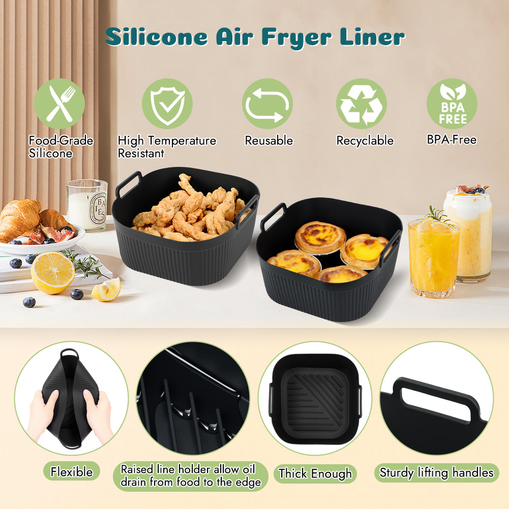 BYKITCHEN Small Silicone Air Fryer Liners for 1.5 to 3 QT Airfryer, 5.5in Mini Reusable Airfryer Silicone Liner, Compatible with CHEFMAN 2 Quart, Cosori 2.1QT, Dash 2.6Qt, Instant Vortex 2QT Air Fryer
