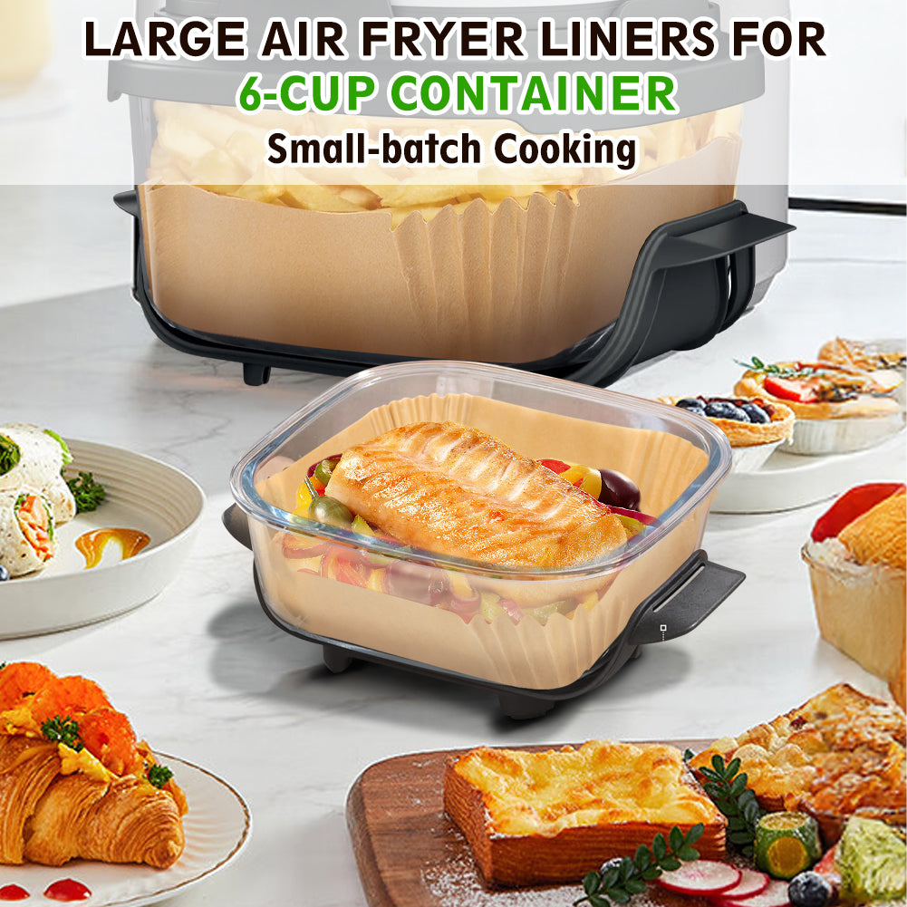 BYKITCHEN 200PCS Air Fryer Liners for Ninja Crispi Airfryer, 6.5 Inch & 8 Inch Crisp Airfryer Liners for 4QT&6 Cup Glass Containers, Ninja Crispy Portable Glass Air Fryer Cooking System Accessories