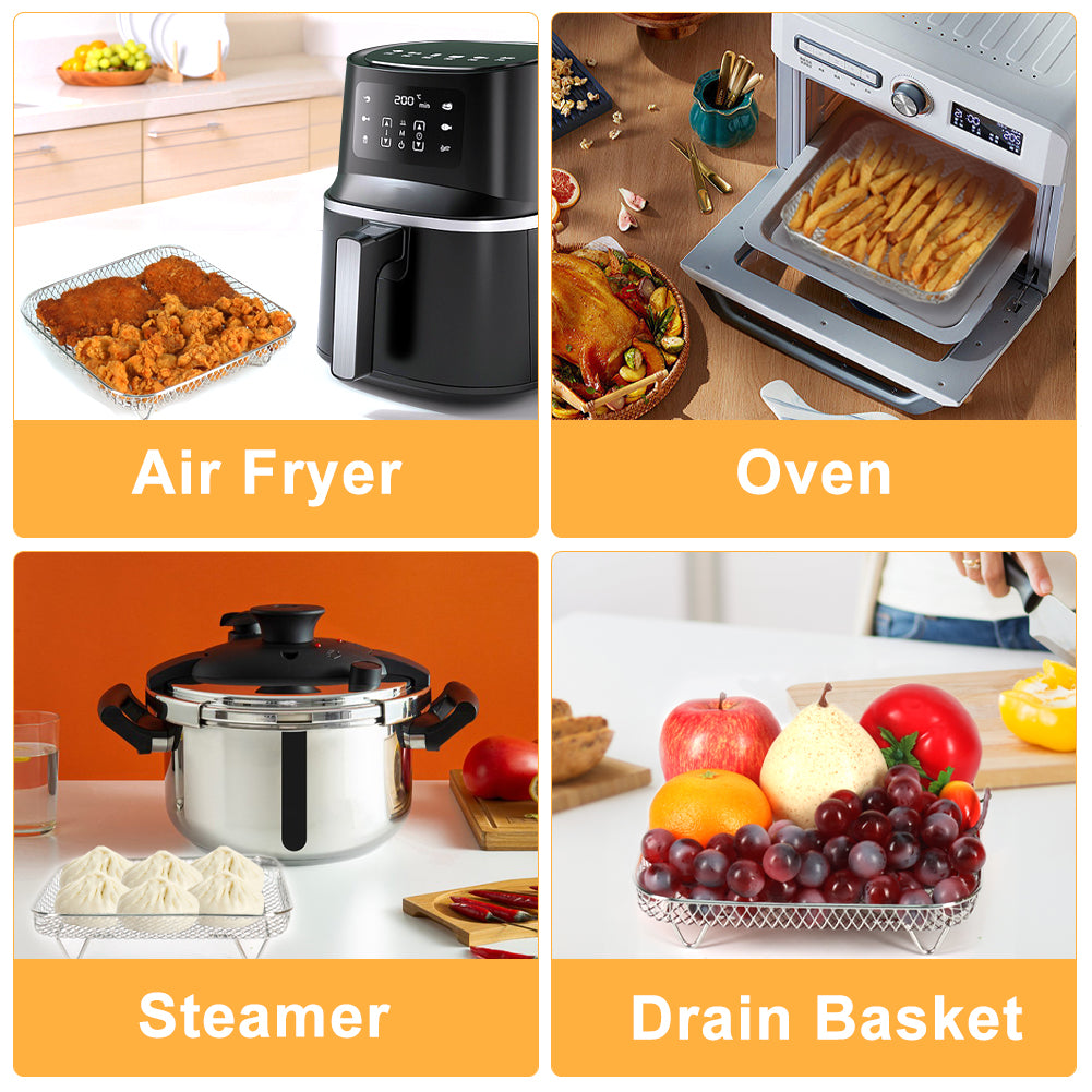 BYKITCHEN Air Fryer Racks, Square Three Layers Stacking 304 Stainless Steel Rack, Air Fryer Basket Tray, Air Fryer Accessories, Grilling Rack, Cooking Rack for Instant, Cosori Air Fryer