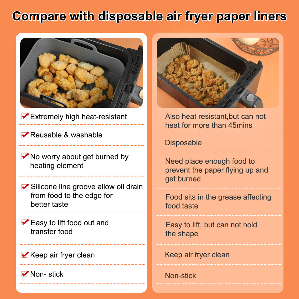 BYKITCHEN Silicone Air Fryer Liners for Ninja Dual Reusable,2PCS Large Liners for Air Fryer Basket, Air Fryer Accessories for Ninja AF400UK/TOWER/Salter/Instant Vortex Double Basket 9.5L Air Fryer