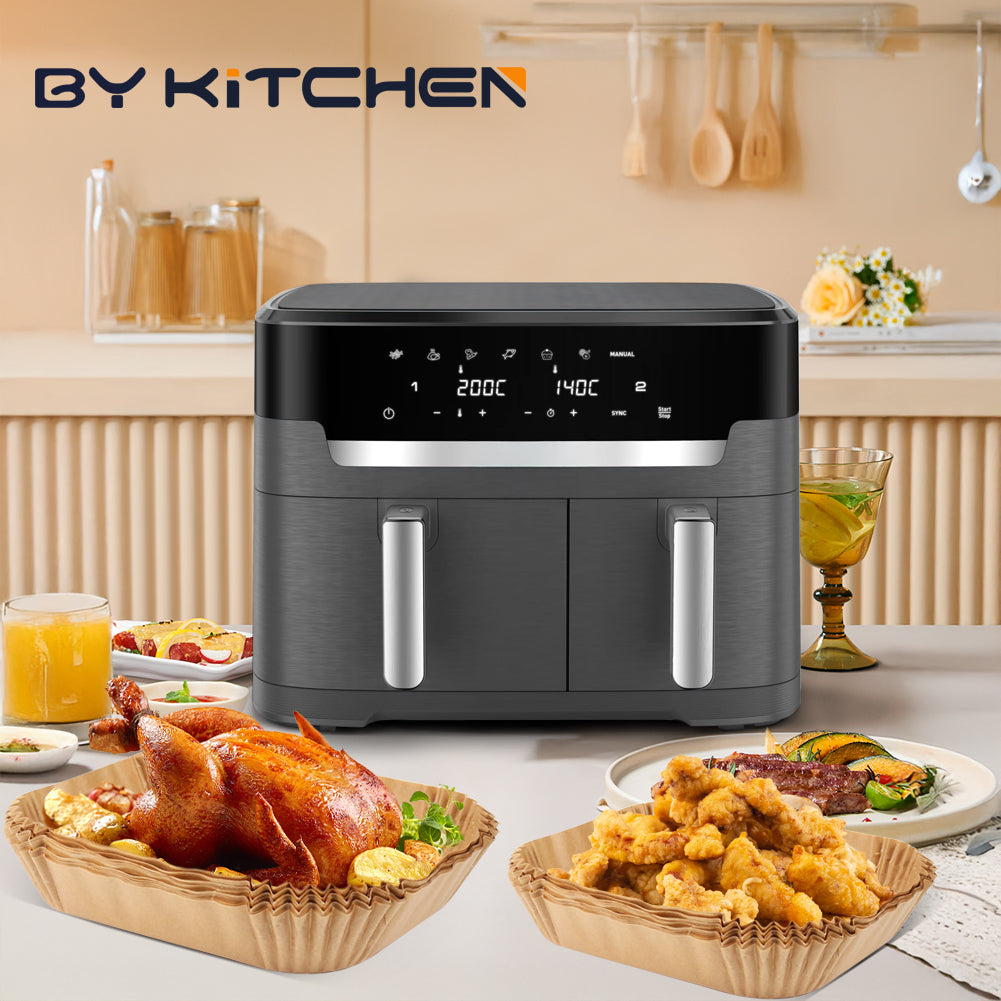 BYKITCHEN Air Fryer Liners for Tefal XXL Dual Easy Fry 11L Air Fryer, Disposable Paper Liners, Air Fryer Accessories for Tefal 6.5L & 4.5L 2 Drawer Basket Air Fryer (100PCS)