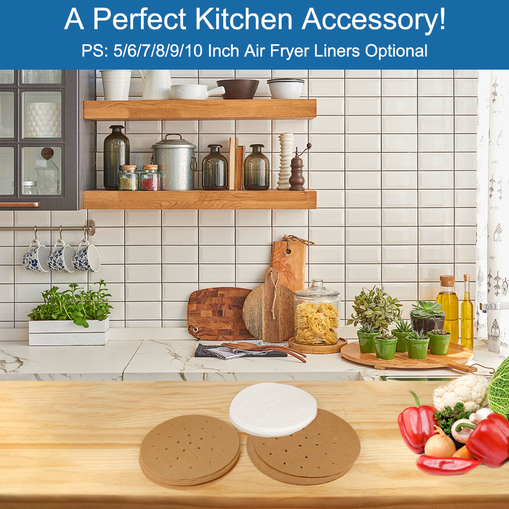 Round Air Fryer Liners, Set of 200, 8 Inch Air Fryer Parchment Paper/Bamboo Steamer Liners for Air Fryer, Steaming Basket and More(5/6/7/8/9/10in Optional)